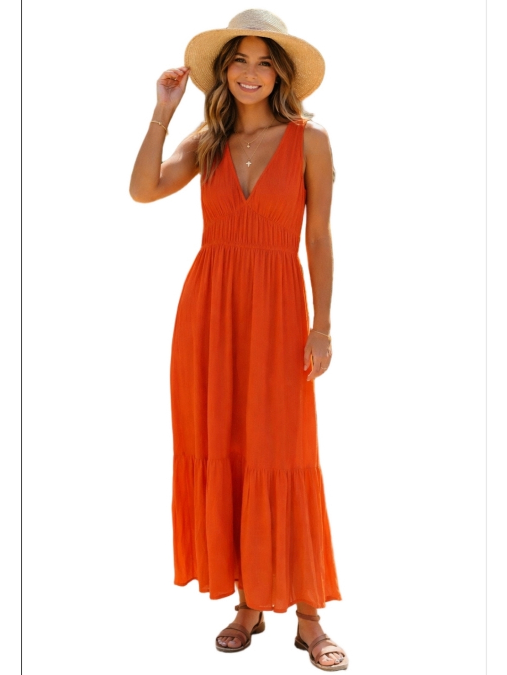 Express Orange V-Neck Sleeveless Maxi Dress